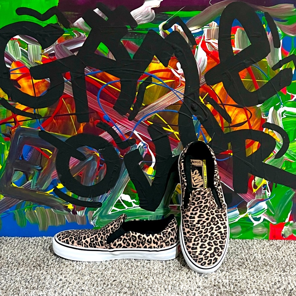 Vans leopard slip-ons.